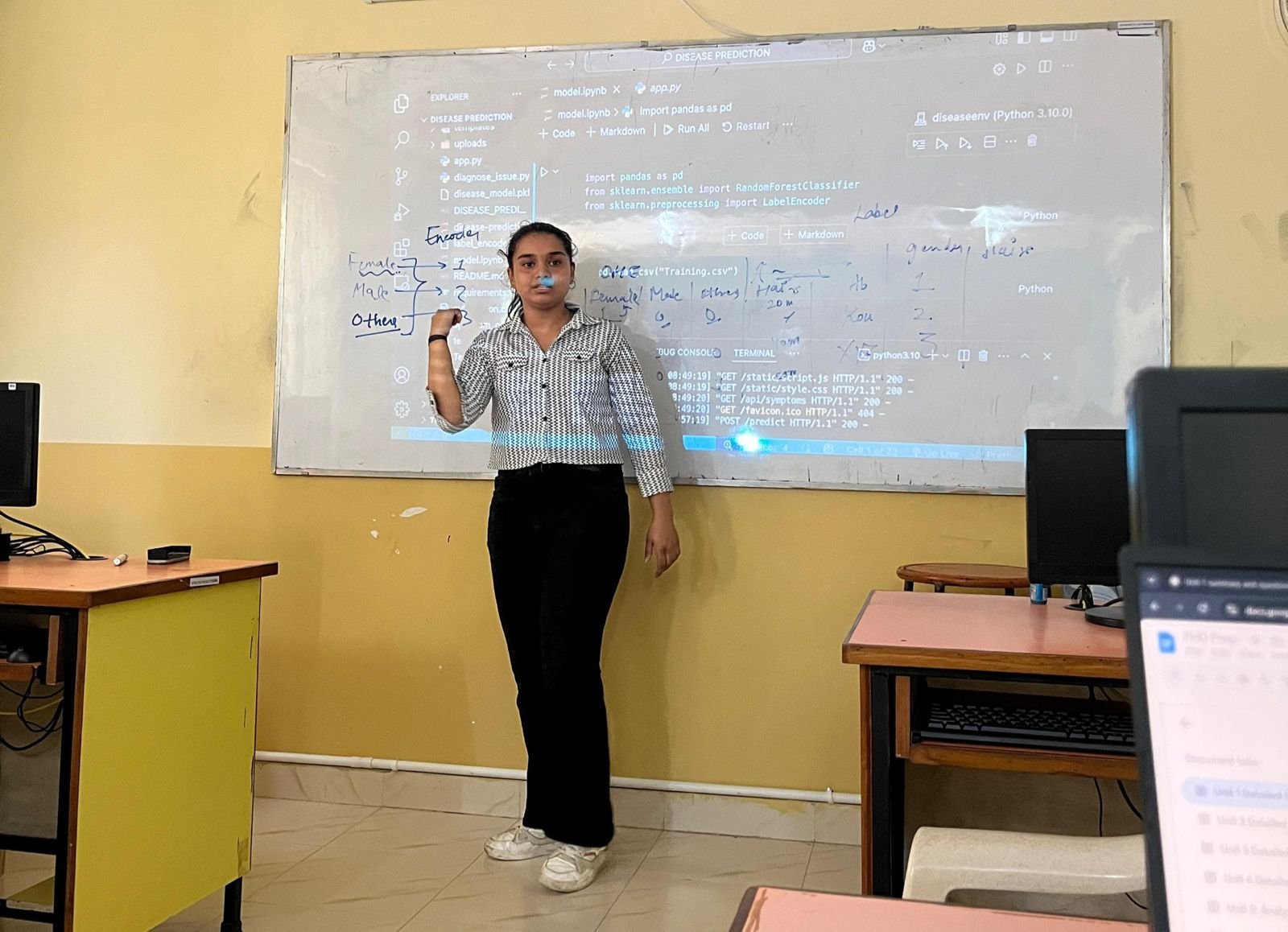 A participant presenting at an Abhinaya Nair training session at MIT Mysore